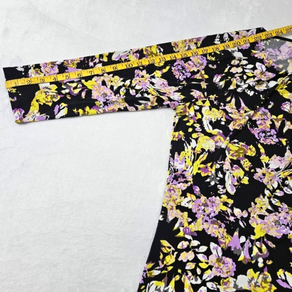 NWT Liz Claiborne black knit top blouse with multicolor orchid floral print XL - Picture 8 of 11